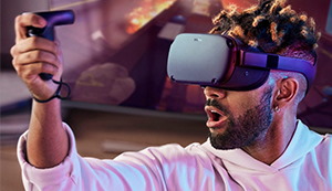 a man using virtual reality equipment